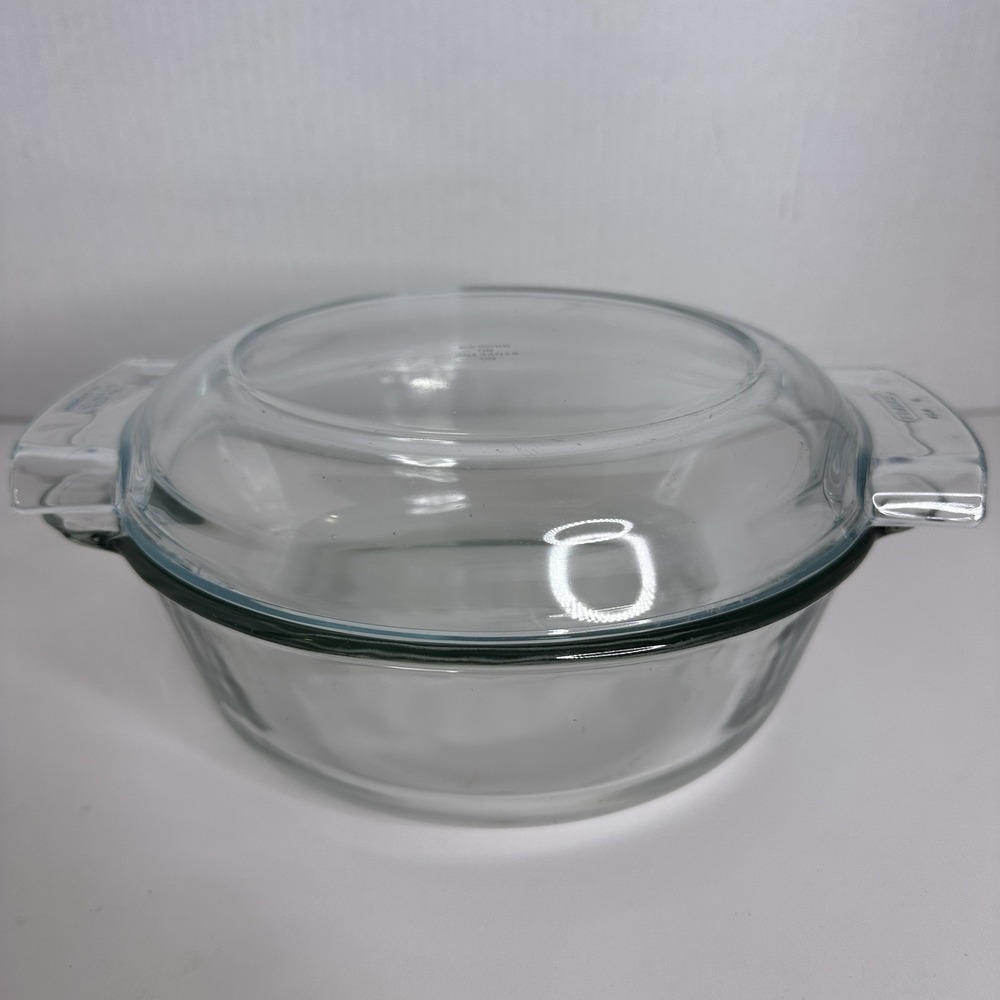VTG PYREX DE CORNING Clear Glass Round Baking Dish Bowl‎ Set W/ Lids France